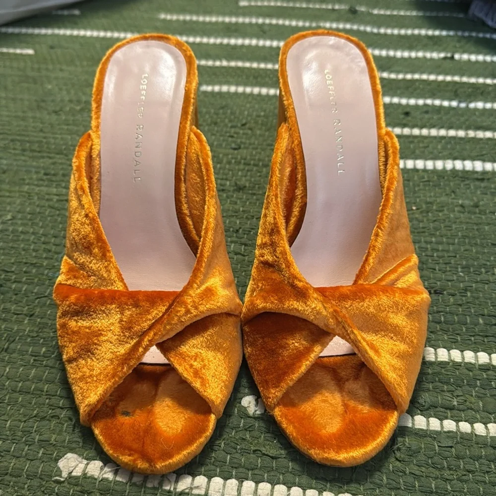 Loeffler Randall Laurel Velvet Twist Mules in Tangerine - Picture 9 of 9